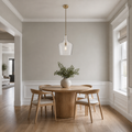 Scale in a room | single clear glass pendant beside an uncropped doorway