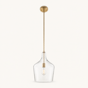Studio front | single clear glass vase shade, cool-brass rod and round canopy