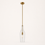 Studio profile | side view of the clear vase shade, straight rod and cool-brass canopy