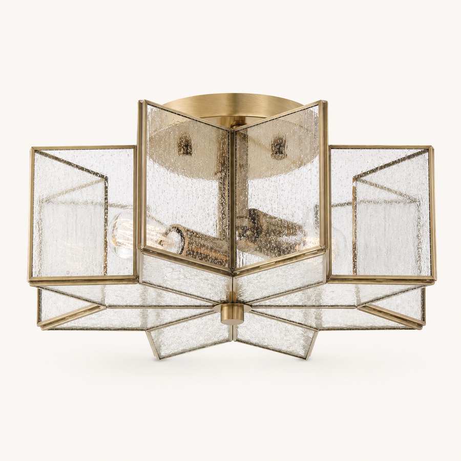 Studio front | complete natural brass star frame with clear seeded glass panels