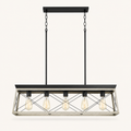 Front | whitewashed wood rails, graphite-black X braces, canopy, and five clear bulbs