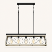 Front | whitewashed wood rails, graphite-black X braces, canopy, and five clear bulbs