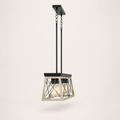 Side | side profile of the whitewashed wood and graphite-black rectangular chandelier showing body depth