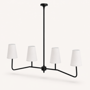 Studio angle | black pendant showing the canopy, center rod, curved arms, and four shades