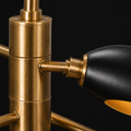 Hardware close-up | brass center sleeve, arm junction, stepped collar and matte-black shade