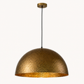 Front | hammered gold dome pendant with black cord and round canopy on a white background