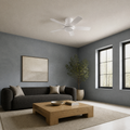 Living room | white five-blade flush ceiling fan above a coffee table