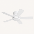 Studio front | white five-blade flush ceiling fan with a frosted LED bowl