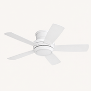 Studio front | white five-blade flush ceiling fan with a frosted LED bowl