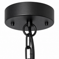 Hardware | close-up of the black metal canopy, ring, chain links, and suspension cable