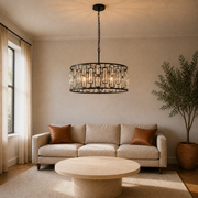 Living room | the same chandelier hanging over a living room coffee table