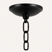 Hardware | close view of a matte-black canopy, connector loop, and oval-link chain