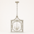 Front | straight studio front of the antique silver three-light lantern pendant with chain and canopy