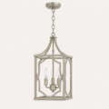 Side | studio side profile of the antique silver open lantern pendant with chain and canopy