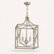 Studio | elevated studio three-quarter view of the antique silver open lantern pendant