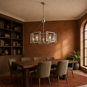 In a room | marnau Sein 5-Light Drum Chandelier over a dark-oak dining table in a terracotta library
