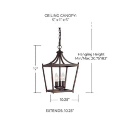 Front | Straight-on view of the Marnau Senet 3-Light Lantern Pendant