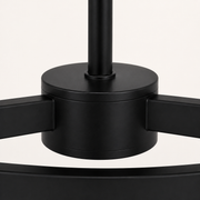 Close view | matte black hub, rigid downrod, and curved arm junctions
