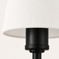 Close view | white woven shade texture beside a matte black socket
