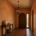 In a room | Royal Ebony 4-light open-lantern chandelier in a terracotta entryway