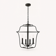 Front | studio view of Royal Ebony open lantern chandelier with four candle sockets