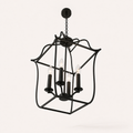 Studio | worm's-eye view into the lantern cage, sockets, chain, and canopy