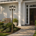 Scale | marnau Tavihan 3-Light Lamp Post beside a full-height exterior doorway for scale
