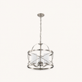 Front | brushed nickel three-light lantern chandelier on a clean studio background