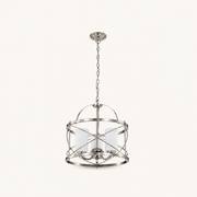 Front | brushed nickel three-light lantern chandelier on a clean studio background