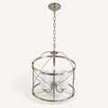 Studio | brushed nickel lantern chandelier from an elevated three-quarter studio angle