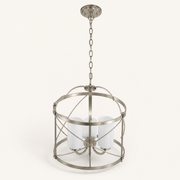 Studio | brushed nickel lantern chandelier from an elevated three-quarter studio angle