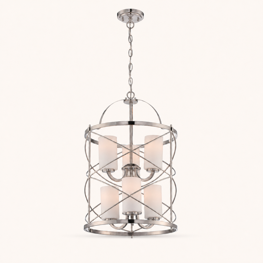Front | marnau Tibidy 6-Light Lantern Chandelier front view on a warm-white studio background