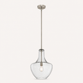 Studio front | clear seeded glass teardrop shade with brushed nickel rod and visible bulb
