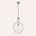 Studio angle | low three-quarter view into the open bottom of the seeded glass pendant