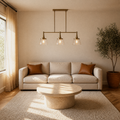 Living room | the pendant hanging above a sofa and round coffee table