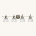 Front | front studio view of antique-nickel 4-light vanity with four prismatic glass shades