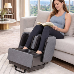 Massage Ottoman, Foldable Foot and Calf Massager, Gray Fabric