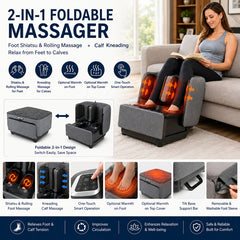 Massage Ottoman, Foldable Foot and Calf Massager, Gray Fabric