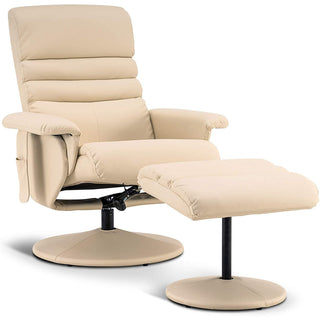Massage Recliner Chair with Ottoman, Cream White Faux Leather with Black Metal Legs