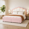 Airy corner | Corner view showing the padded foot, LED outline, and drawers against a light wall