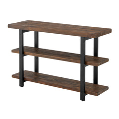 Media Console, Solid Wood, 48 Inch, Natural Top, Matte Black Metal Frame
