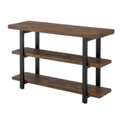 Media Console, Solid Wood, 48 Inch, Natural Top, Matte Black Metal Frame