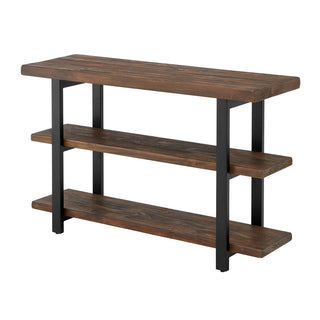 Media Console, Solid Wood, 48 Inch, Natural Top, Matte Black Metal Frame