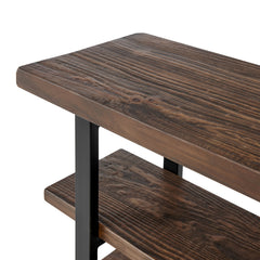 Media Console, Solid Wood, 48 Inch, Natural Top, Matte Black Metal Frame