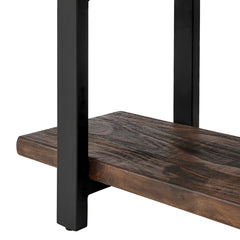 Media Console, Solid Wood, 48 Inch, Natural Top, Matte Black Metal Frame