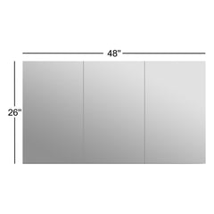Medicine Cabinet, Surface Mount, Frameless, 3 Door, Aluminum, Silver