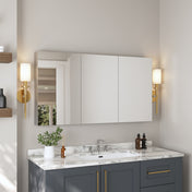 Medicine Cabinet, Surface Mount, Frameless, 3 Door, Aluminum, Silver