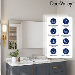 Medicine Cabinet, Surface Mount, Frameless, 3 Door, Aluminum, Silver