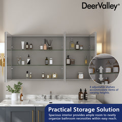 Medicine Cabinet, Surface Mount, Frameless, 3 Door, Aluminum, Silver