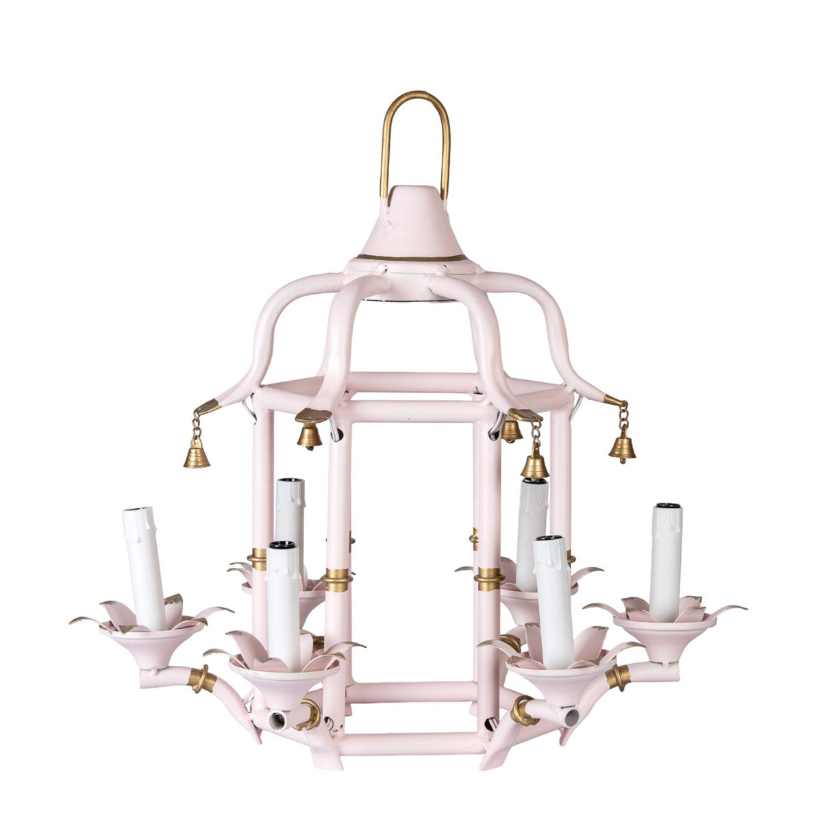 Metal Chandelier in Pale Pink with Gold Leaf Detailing